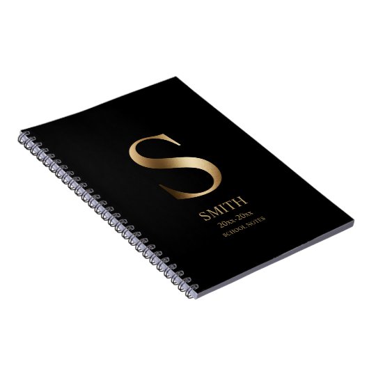 Personalisiert Gold Monogramm | Schwarz Notizblock (Rechte Seite)