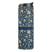 Personalisiert Gold Navy Floral Tumbler Thermosbecher (Nach links gedreht)