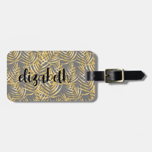 Personalisiert Gold Palm Chic Gepäckanhänger (Vorderseite horizontal)