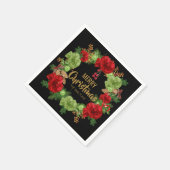 Personalisiert Gold Red Black Wreath Frohe Weihnac Serviette (Ecke)