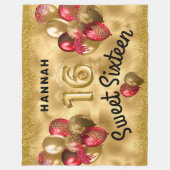 Personalisiert Gold Red Glitzer Balloons Sweet 16 Fleecedecke (Vorderseite)