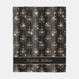 Personalisiert Gold Sparkle Kronier Pattern Schwar Fleecedecke
