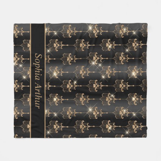 Personalisiert Gold Sparkle Kronier Pattern Schwar Fleecedecke (Vorderseite (Horizontal))