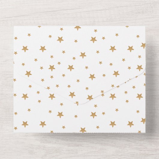 Personalisiert Gold Star Baby Dusche White All In One Einladung (Rückseite)