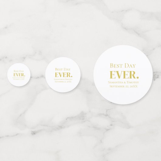 Personalisiert Gold White Best Day Ever Wedding Konfetti (Vorderseiten)