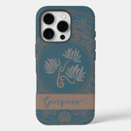 Personalisiert Golden Aquamarin Rokoko Lotus Dot M iPhone 16 Pro Hülle