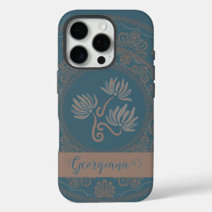 Personalisiert Golden Aquamarin Rokoko Lotus Dot M iPhone 16 Pro Hülle