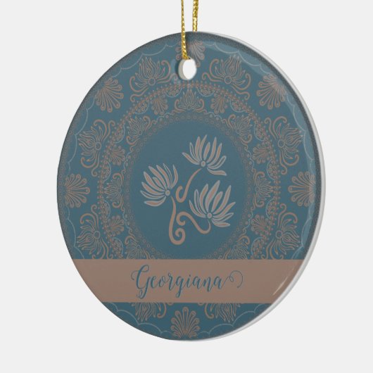 Personalisiert Golden Aquamarin Rokoko Lotus Dot M Keramik Ornament (Links)