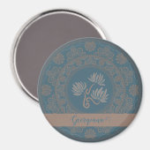 Personalisiert Golden Aquamarin Rokoko Lotus Dot M Magnet (Vorderseite/Rückseite)