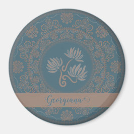 Personalisiert Golden Aquamarin Rokoko Lotus Dot M Magnet
