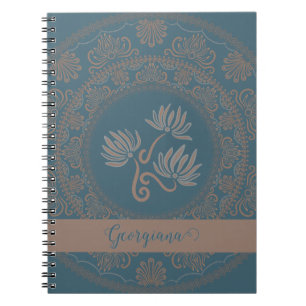 Personalisiert Golden Aquamarin Rokoko Lotus Dot M Notizblock
