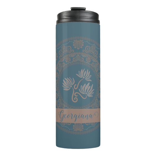 Personalisiert Golden Aquamarin Rokoko Lotus Dot M Thermosbecher (Vorderseite)