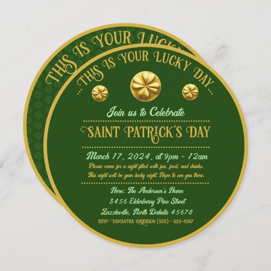 Personalisiert Golden Kleeblatt St. Patrick's Day Einladung (Vorne/Hinten)