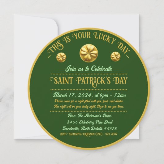 Personalisiert Golden Kleeblatt St. Patrick's Day Einladung (Vorderseite)