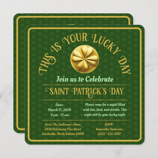 Personalisiert Golden Kleeblatt St. Patrick's Day Einladung (Vorne/Hinten)