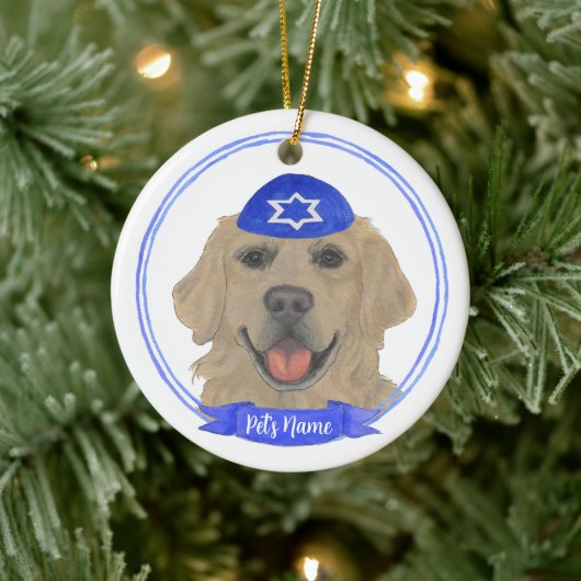 Personalisiert Golden Retriever Dog Hanukkah Keramik Ornament (Baum)