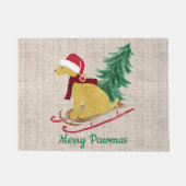 Personalisiert Golden Retriever Xmas Sled Burlap Fußmatte (Vorderseite)
