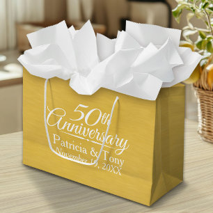personalisiert Golden zum 50. Jahrestag der Hochze Große Geschenktüte