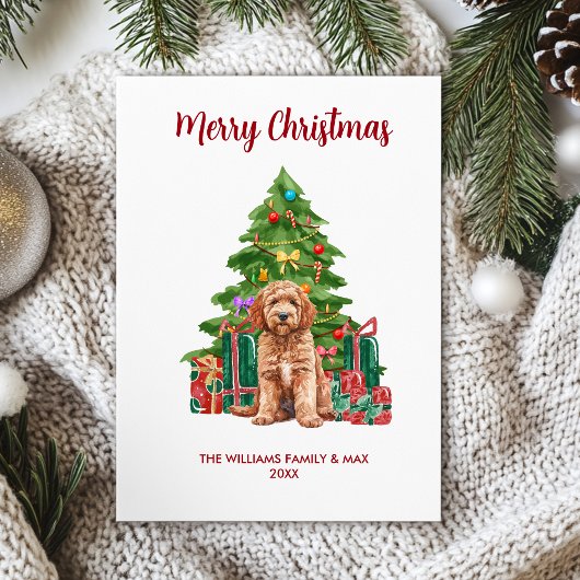 Personalisiert Goldendoodle Dog Familie Weihnachte Feiertagskarte