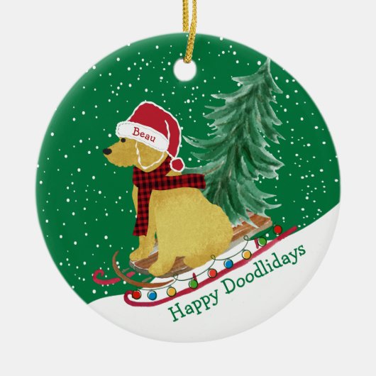 Personalisiert Goldendoodle Weihnachtsschnee Schli Keramik Ornament (Vorne)