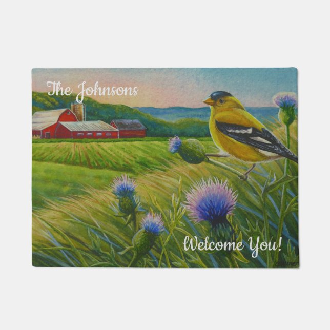 Personalisiert Goldfinch Thistles Summer Farm Art Fußmatte (Vorderseite)