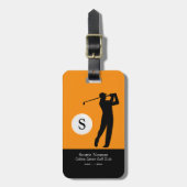 Personalisiert Golfer Monogramm Orange/Schwarz Gepäckanhänger (Vorderseite vertikal)