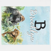Personalisiert Gorilla Chimpanze Jungle Monogram Fleecedecke (Vorderseite (Horizontal))