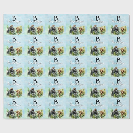 Personalisiert Gorilla Chimpanze Jungle Monogram Geschenkpapier (Flach)