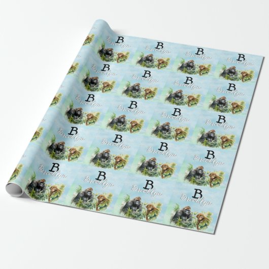 Personalisiert Gorilla Chimpanze Jungle Monogram Geschenkpapier (Ungerollt)