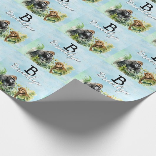 Personalisiert Gorilla Chimpanze Jungle Monogram Geschenkpapier (Ecke)