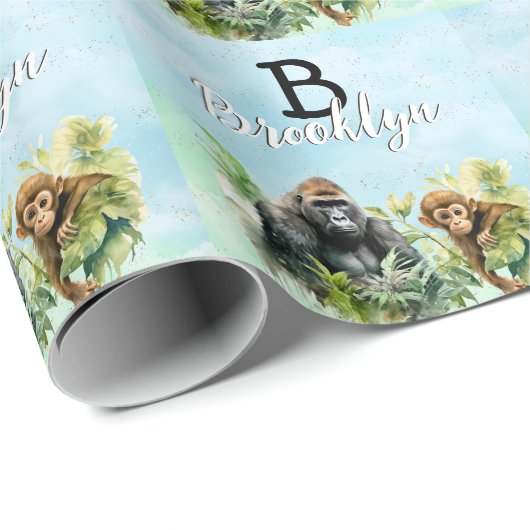 Personalisiert Gorilla Chimpanze Jungle Monogram Geschenkpapier (Rolleneckpunkt)