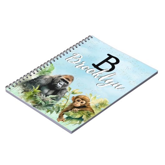Personalisiert Gorilla Chimpanze Jungle Monogram Notizblock (Linke Seite)
