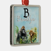 Personalisiert Gorilla Chimpanze Jungle Monogram Ornament Aus Metall (Rechts)