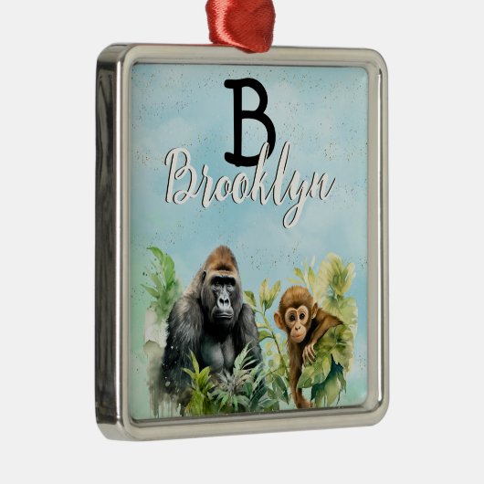 Personalisiert Gorilla Chimpanze Jungle Monogram Ornament Aus Metall (Rechts)