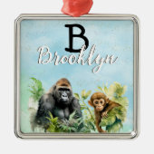 Personalisiert Gorilla Chimpanze Jungle Monogram Ornament Aus Metall (Vorne)