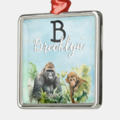 Personalisiert Gorilla Chimpanze Jungle Monogram Ornament Aus Metall (Links)