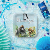 Personalisiert Gorilla Chimpanze Jungle Monogram Pappteller (Party)