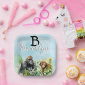 Personalisiert Gorilla Chimpanze Jungle Monogram Pappteller (Party)
