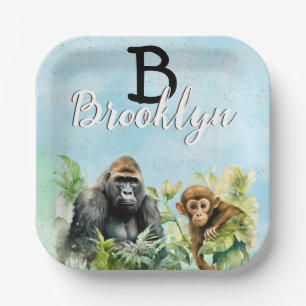 Personalisiert Gorilla Chimpanze Jungle Monogram Pappteller