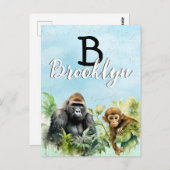 Personalisiert Gorilla Chimpanze Jungle Monogram Postkarte (Vorne/Hinten)