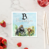 Personalisiert Gorilla Chimpanze Jungle Monogram Serviette (Beispiel)
