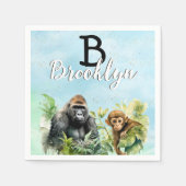 Personalisiert Gorilla Chimpanze Jungle Monogram Serviette (Vorderseite)