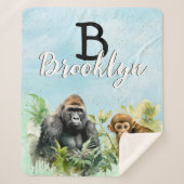 Personalisiert Gorilla Chimpanze Jungle Monogram Sherpadecke (Vorderseite)