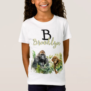 Personalisiert Gorilla Chimpanze Jungle Monogram T-Shirt