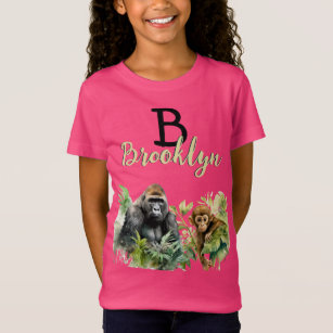 Personalisiert Gorilla Chimpanze Jungle Monogram T-Shirt