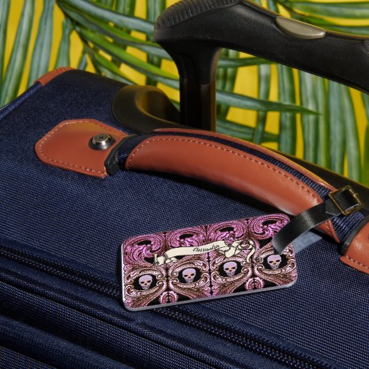 Personalisiert Goth Pink Ornament & Sk Gepäckanhänger (Rückseite Insitu 1)