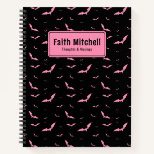Personalisiert Gothic Pink Black Bat Muster Spiral Notizblock