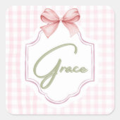 Personalisiert Grace Baby Girl Kinderzimmer Bow&Gi Quadratischer Aufkleber (Vorderseite)