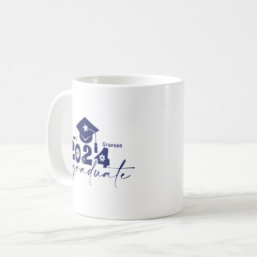Personalisiert Graduate Class of 2024 Navy Blue Kaffeetasse (Vorderseite Links)