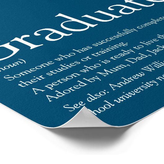 Personalisiert Graduate Definition Moderner Blauer Poster (Ecke)